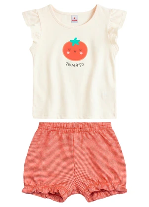 Brandili - Conjunto Infantil Menina em Meia Malha Bege - BRANDILI