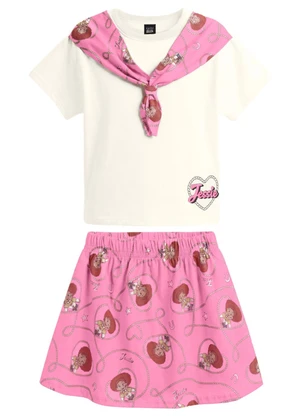 Brandili - Conjunto Infantil Menina em Meia Malha Bege - BRANDILI