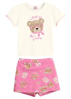 Brandili - Conjunto Infantil Menina em Meia Malha Bege - BRANDILI