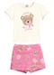 Brandili - Conjunto Infantil Menina em Meia Malha Rosa - variação: Bege