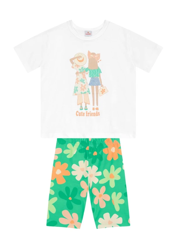 Brandili - Conjunto Infantil Menina em Meia Malha Branco