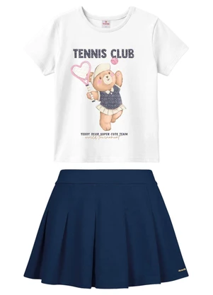 Brandili - Conjunto Infantil Menina em Meia Malha Branco - BRANDILI