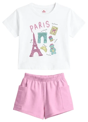 Brandili - Conjunto Infantil Menina em Meia Malha Branco - BRANDILI