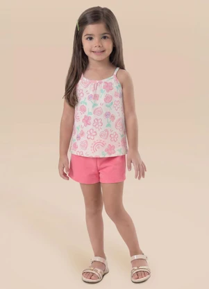 Brandili - Conjunto Infantil Menina em Meia Malha de Flores - BRANDILI