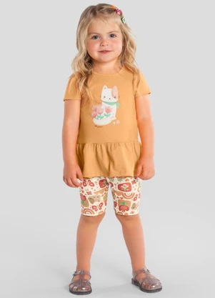 Brandili - Conjunto Infantil Menina em Meia Malha Laranja - BRANDILI