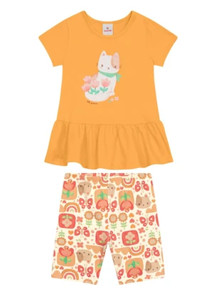 Brandili - Conjunto Infantil Menina em Meia Malha Laranja - BRANDILI