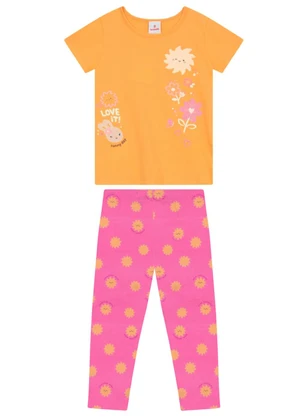 Brandili - Conjunto Infantil Menina em Meia Malha Laranja - BRANDILI