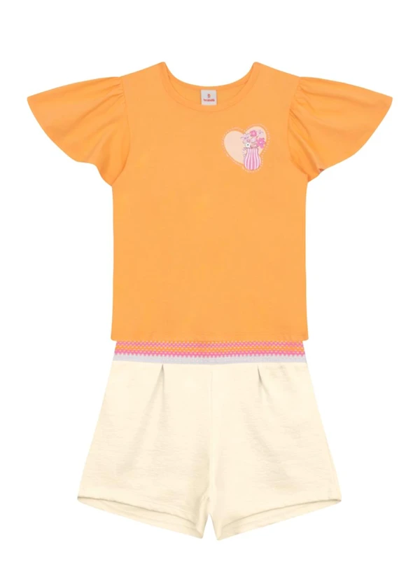 Brandili - Conjunto Infantil Menina em Meia Malha Laranja
