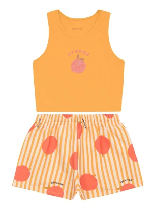 Brandili - Conjunto Infantil Menina em Meia Malha Laranja - BRANDILI