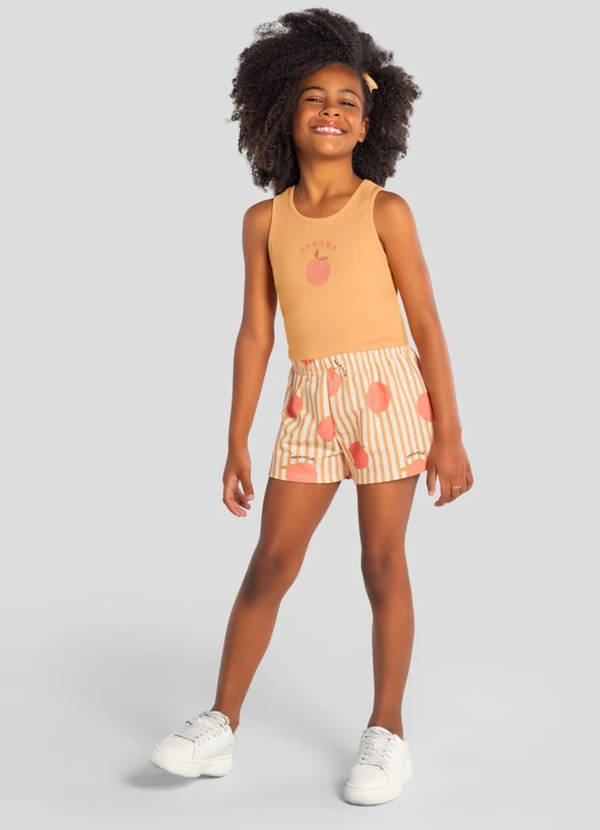 Brandili - Conjunto Infantil Menina em Meia Malha Laranja