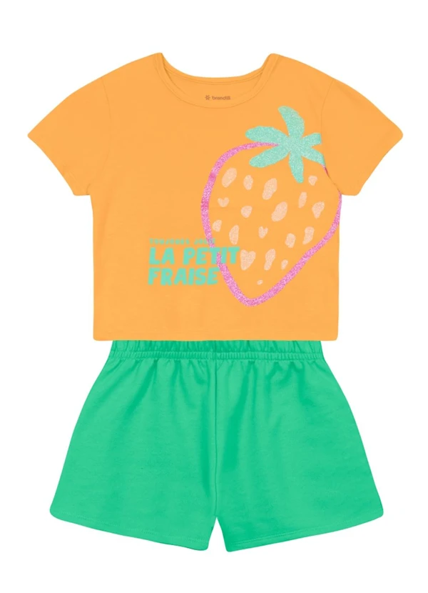 Brandili - Conjunto Infantil Menina em Meia Malha Laranja