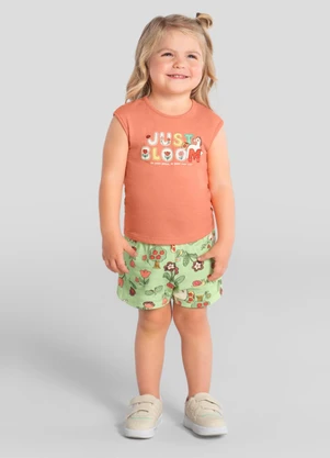 Brandili - Conjunto Infantil Menina em Meia Malha Laranja - BRANDILI