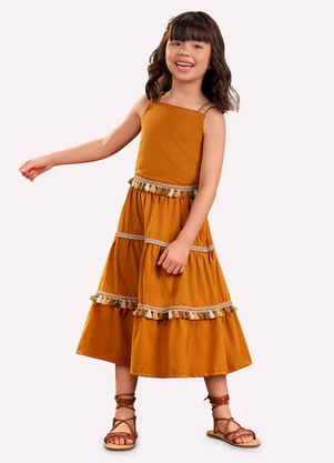 Nanai - Conjunto Infantil Menina em Meia Malha Marrom - NANAI