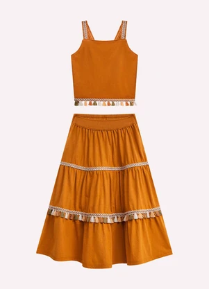 Nanai - Conjunto Infantil Menina em Meia Malha Marrom - NANAI