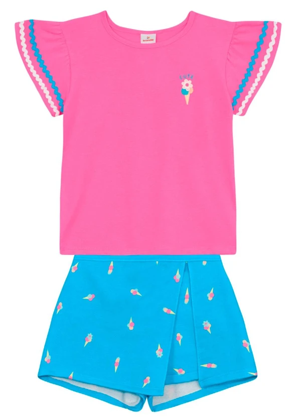 Brandili - Conjunto Infantil Menina em Meia Malha Rosa