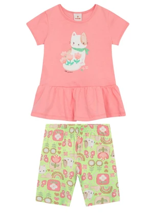 Brandili - Conjunto Infantil Menina em Meia Malha Rosa - BRANDILI