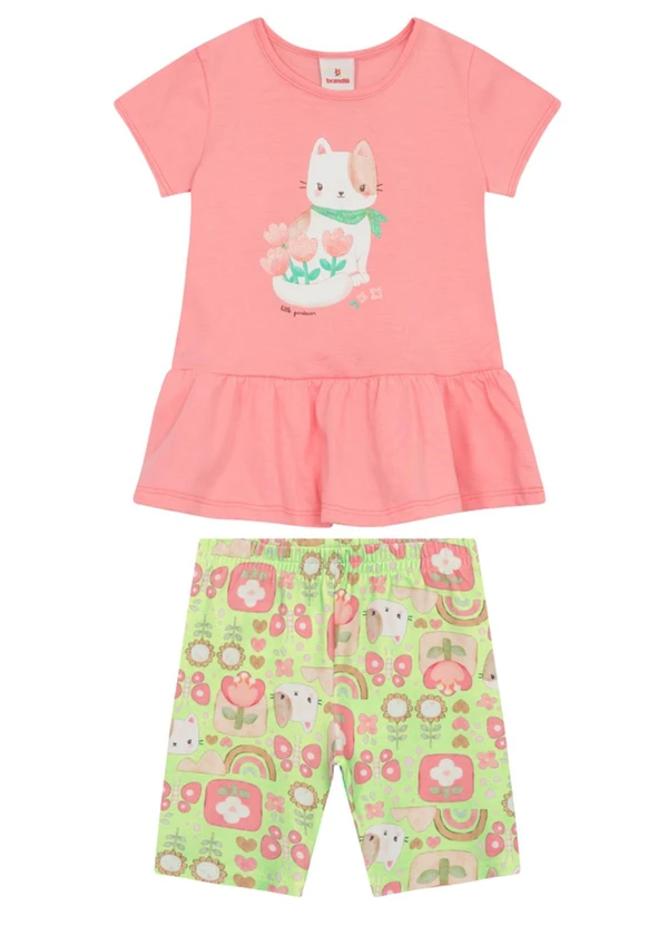 Brandili - Conjunto Infantil Menina em Meia Malha Rosa