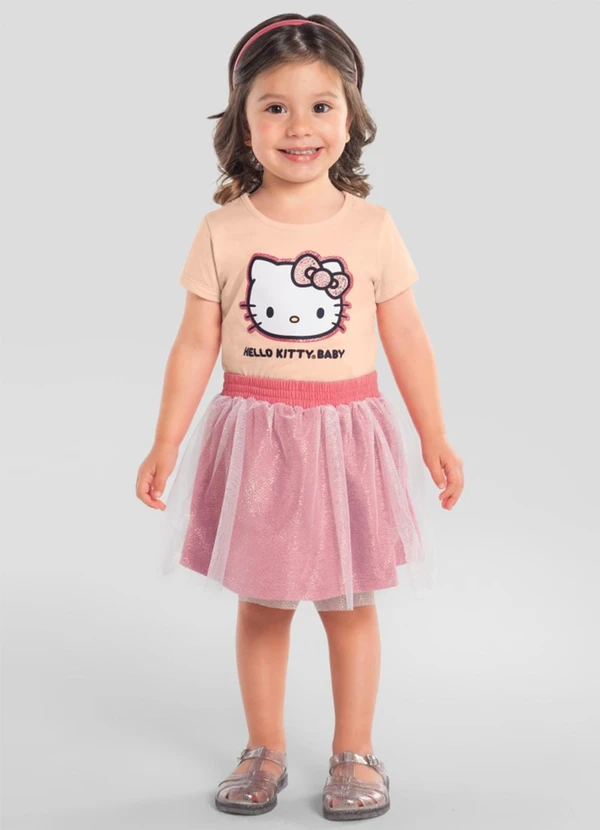 Brandili - Conjunto Infantil Menina em Meia Malha Rosa