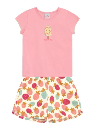 Brandili - Conjunto Infantil Menina em Meia Malha Rosa - BRANDILI