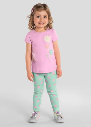 Brandili - Conjunto Infantil Menina em Meia Malha Rosa - BRANDILI