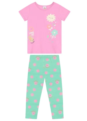 Brandili - Conjunto Infantil Menina em Meia Malha Rosa - BRANDILI