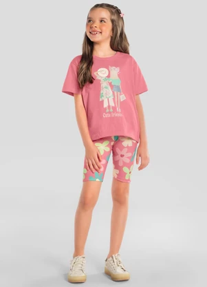Brandili - Conjunto Infantil Menina em Meia Malha Rosa - BRANDILI