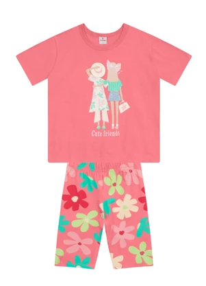Brandili - Conjunto Infantil Menina em Meia Malha Rosa - BRANDILI