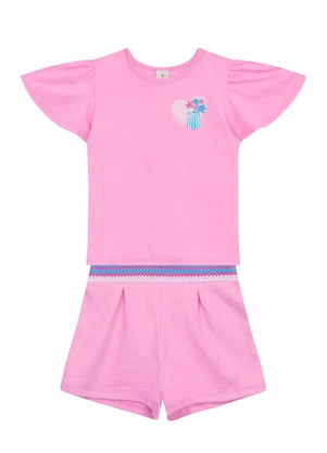 Brandili - Conjunto Infantil Menina em Meia Malha Rosa - BRANDILI