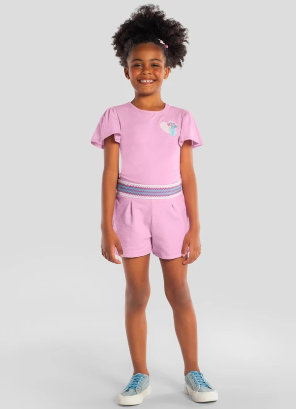 Brandili - Conjunto Infantil Menina em Meia Malha Rosa