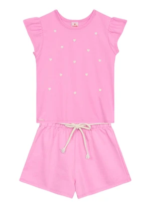 Brandili - Conjunto Infantil Menina em Meia Malha Rosa - BRANDILI