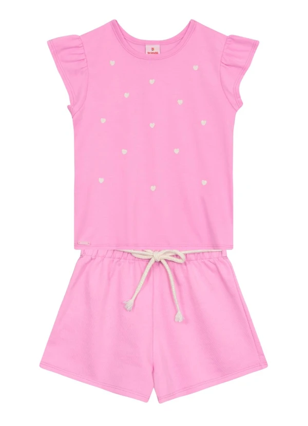 Brandili - Conjunto Infantil Menina em Meia Malha Rosa
