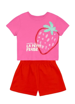 Brandili - Conjunto Infantil Menina em Meia Malha Rosa - BRANDILI