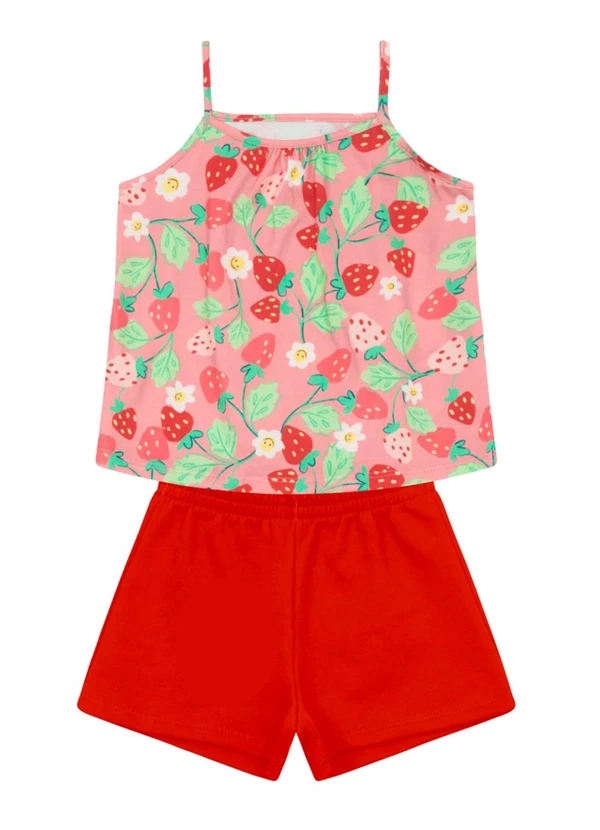 Brandili - Conjunto Infantil Menina em Meia Malha Rosa