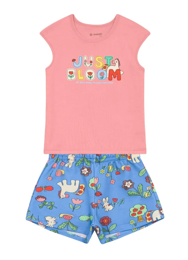 Brandili - Conjunto Infantil Menina em Meia Malha Rosa