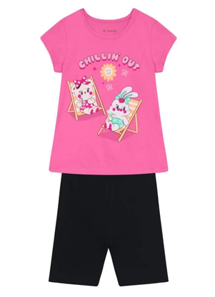Brandili - Conjunto Infantil Menina em Meia Malha Rosa - BRANDILI