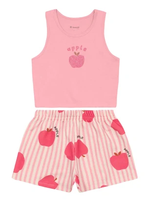 Brandili - Conjunto Infantil Menina em Meia Malha Rosa - BRANDILI