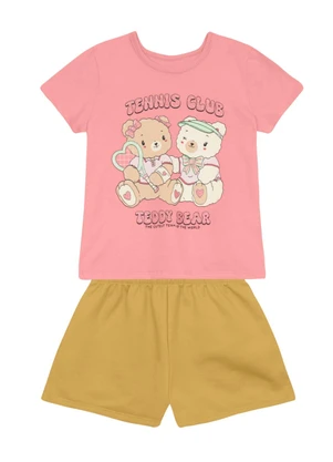 Brandili - Conjunto Infantil Menina em Meia Malha Rosa - BRANDILI