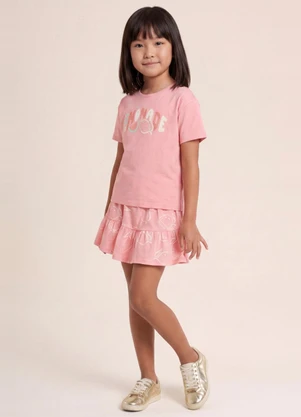 Brandili - Conjunto Infantil Menina em Meia Malha Rosa - BRANDILI