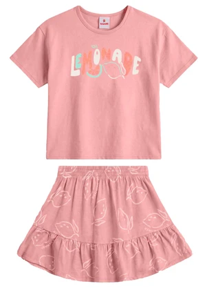 Brandili - Conjunto Infantil Menina em Meia Malha Rosa - BRANDILI