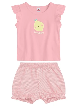 Brandili - Conjunto Infantil Menina em Meia Malha Rosa - BRANDILI