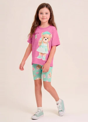 Brandili - Conjunto Infantil Menina em Meia Malha Rosa - BRANDILI