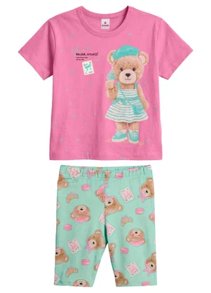 Brandili - Conjunto Infantil Menina em Meia Malha Rosa - BRANDILI