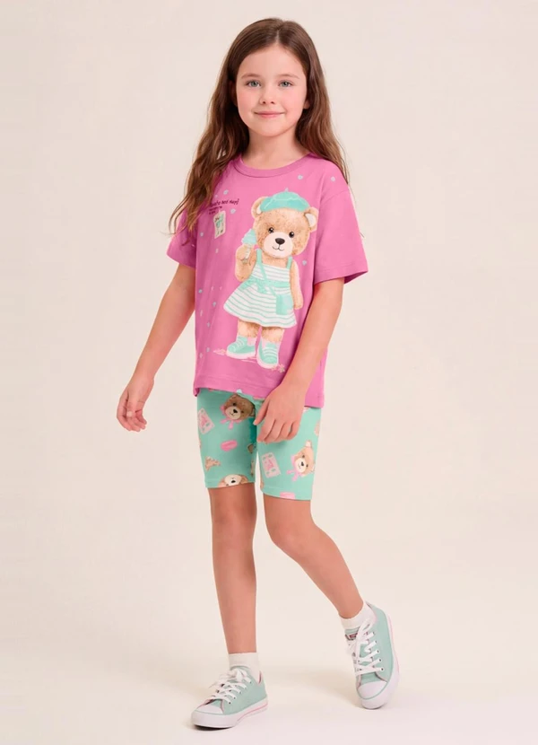 Brandili - Conjunto Infantil Menina em Meia Malha Rosa