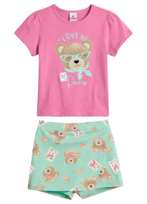 Brandili - Conjunto Infantil Menina em Meia Malha Rosa - BRANDILI