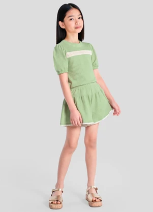 Brandili - Conjunto Infantil Menina em Meia Malha Verde - BRANDILI