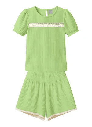 Brandili - Conjunto Infantil Menina em Meia Malha Verde - BRANDILI