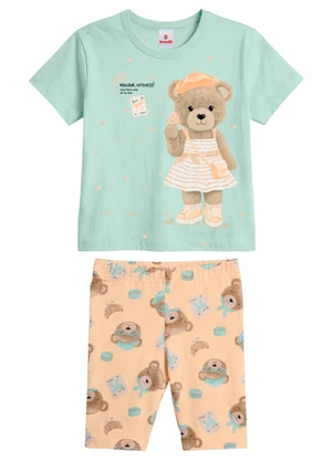 Brandili - Conjunto Infantil Menina em Meia Malha Verde - BRANDILI