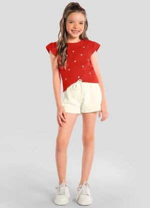 Brandili - Conjunto Infantil Menina em Meia Malha Vermelho - BRANDILI