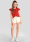 Brandili - Conjunto Infantil Menina em Meia Malha Bege - variação: Vermelho