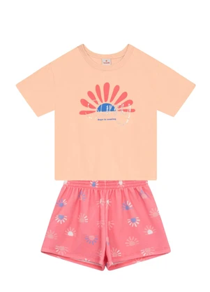 Brandili - Conjunto Infantil Menina em Ribana Rosa - BRANDILI